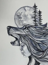 «FULL MOON»Original work of Ukrainian artist. drawn by hand. Ink on paper.