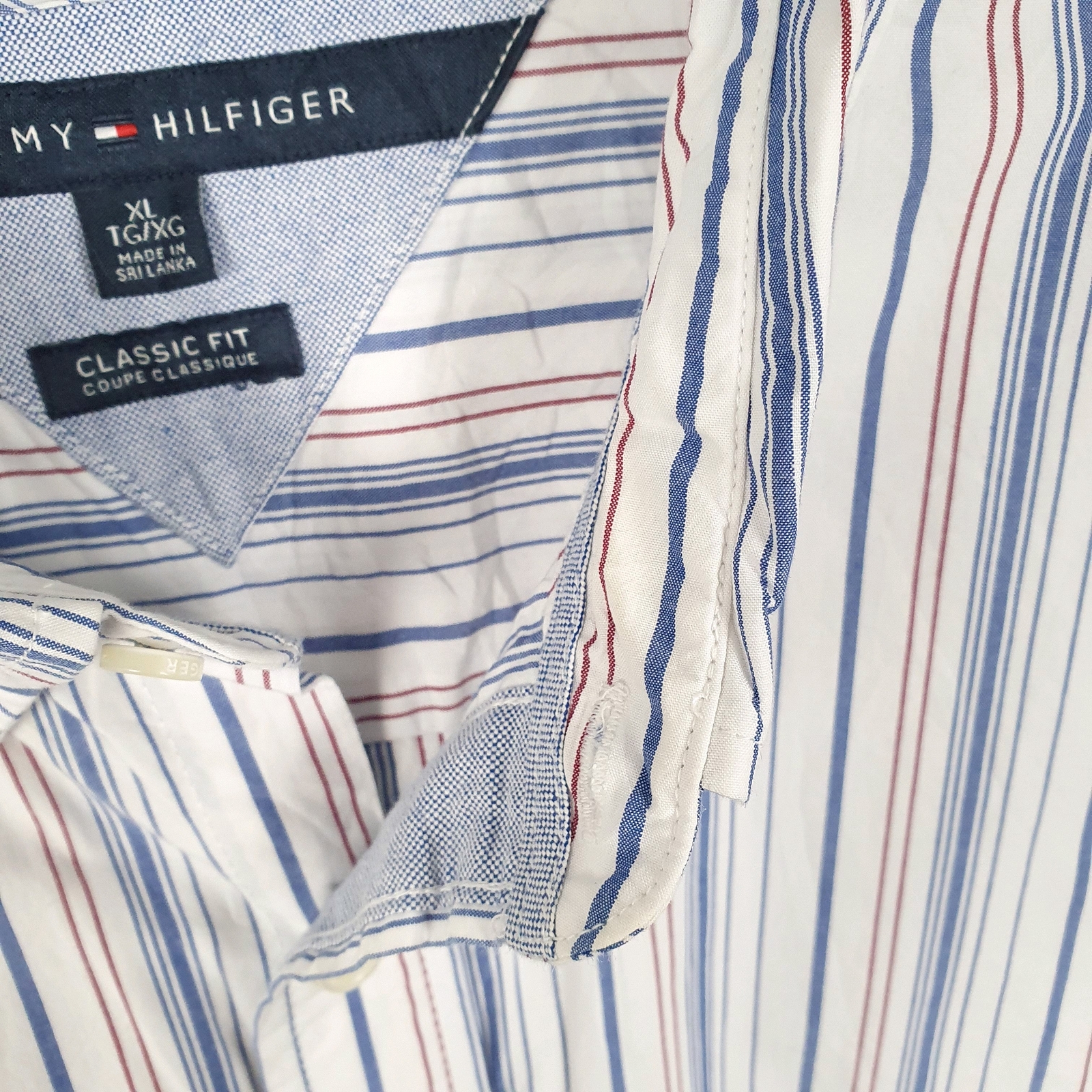 TOMMY HILFIGER White Striped Shirt Classic Fit Long Sleeve Casual Mens XL image 4