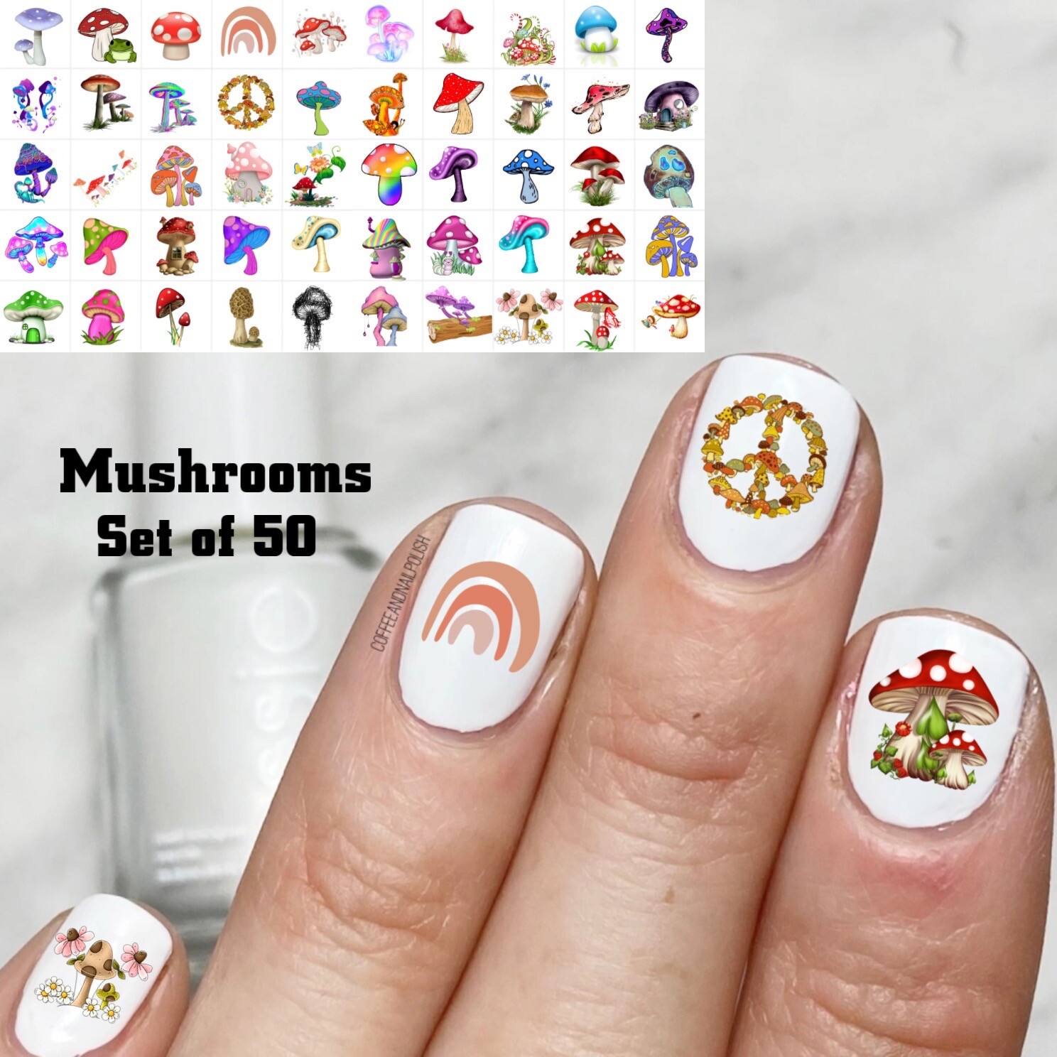 Mushrooms Waterslide Nail Decals Set Of 50 Instructions & Bonus Included
