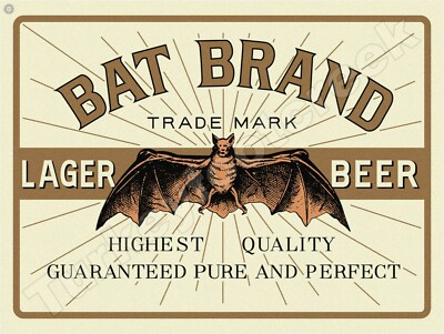 Bat Brand Lager Beer Label 9'' x 12'' Metal Sign