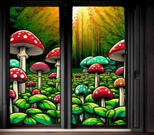 Psychedelic Mushrooms Blackout Rod Curtains Drapes Shades Fabric Cartoon Shrooms