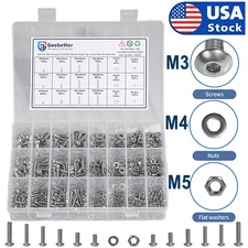 840 PCS Hex Button Head Socket Cap Bolts Screws Washers Nuts Assortment Kits Set