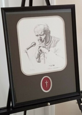 Pencil Portrait of Pope John Paul II by Thomas Blackshear - Signed, Num, Framed