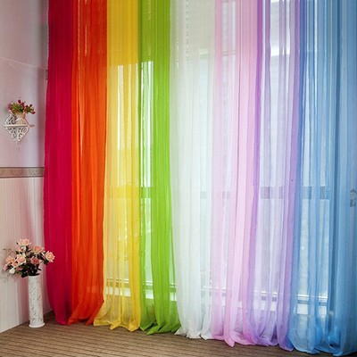 Translucent Voile Curtains Drapes Bedroom Window Plain Colour Net Curtain Panels Ebay