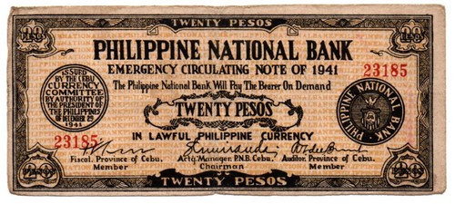 1941 Philippines Province Of CEBU 20P Emergency S218 Hand Signed Caibiran, Leyte - Picture 3 of 4