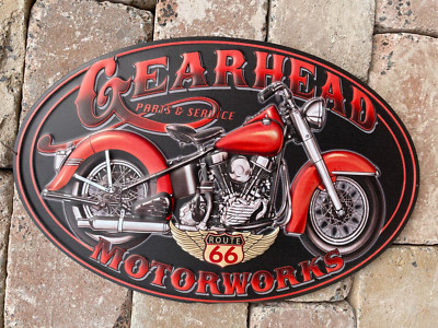 Blechschild Gearhead 48 cm Deko USA Werkstatt Chopper Club Biker Club Route 66