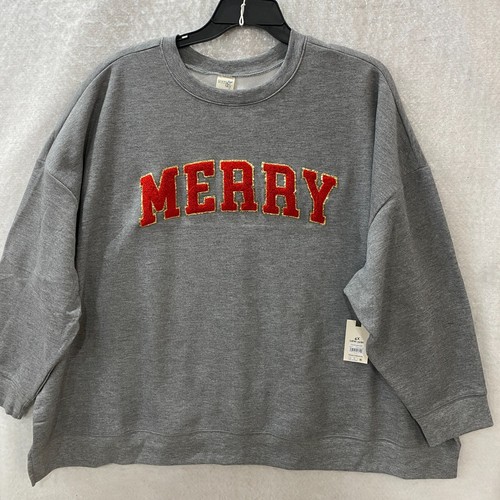 Terra & Sky Woman's Christmas Sweatshirt Merry 4X Gray Fleece Long Sleeve - 第 1/13 張圖片