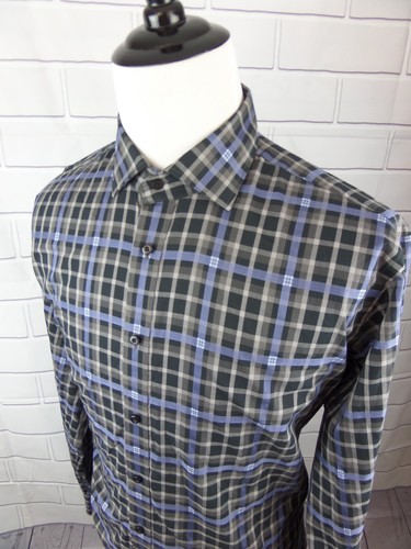 thomas dean mens casual to dress ls gray brown checks shirt sz
