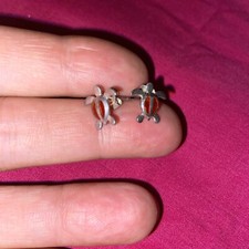 Silver And Pink Turtle Earrings