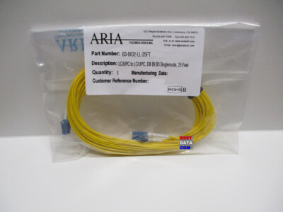 Aria 25ft 7m LC to LC SMF Single Mode Duplex 9/125 Fiber Patch Jumper Cable