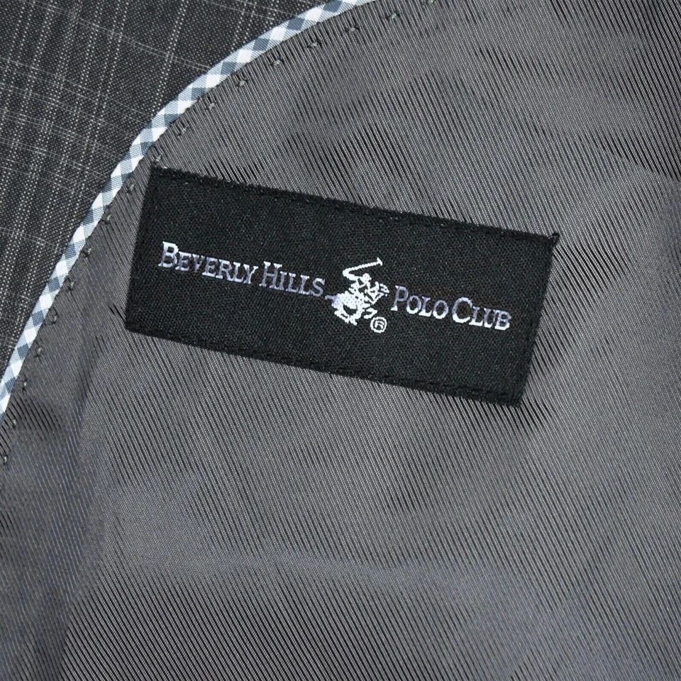 NEW Beverly Hills Polo Club 50R 46 Gray Check Mens Sport Coat Jacket Pants Suit - Image 4 of 4