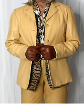 Womens Leather Blazer Jacket Yellow M Soft Lambskin Vintage 80s 90s Harolds Rare