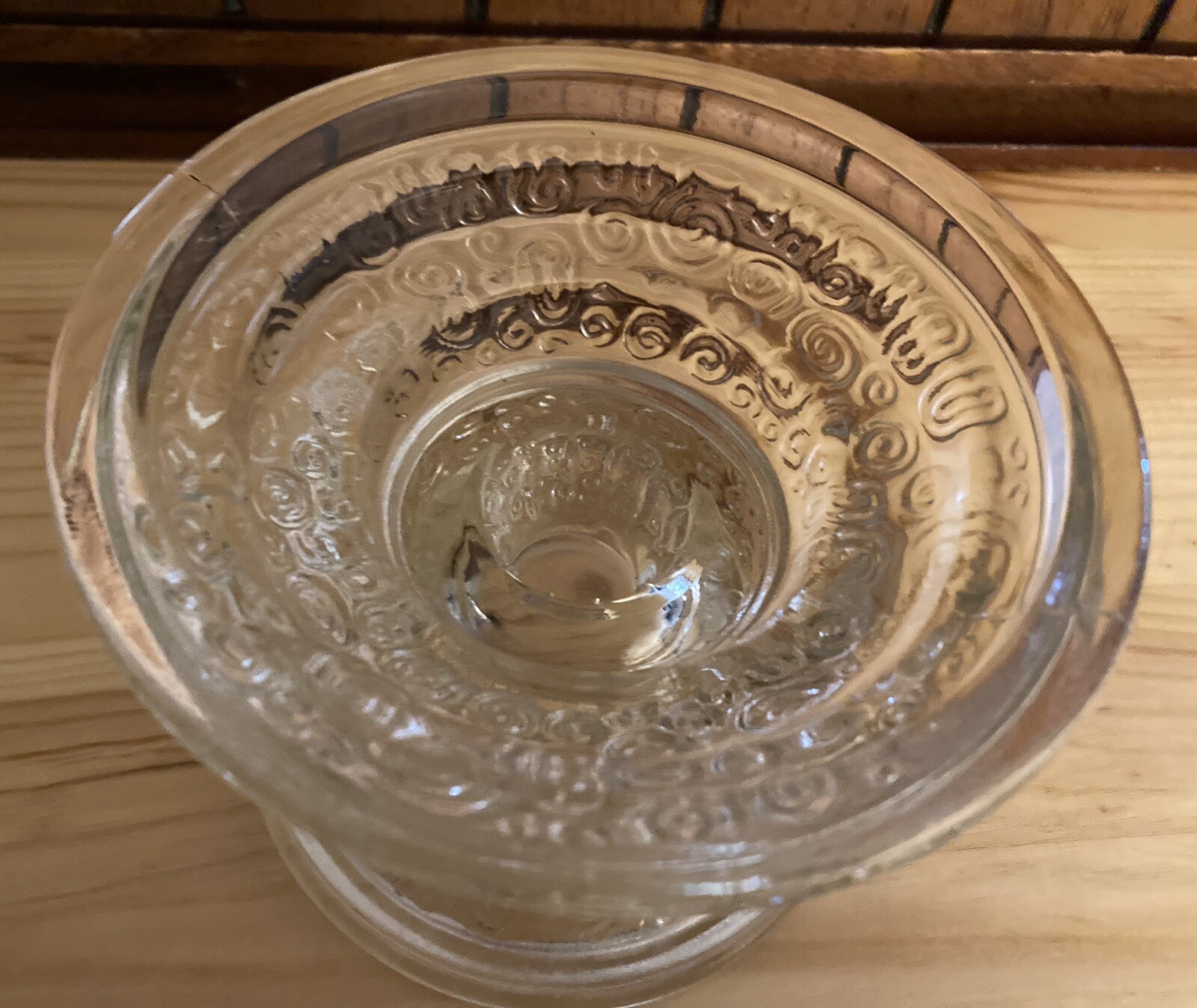 Vintage Glass Pedestal Candle Holder Base Swirl Pattern, 3” Tall. Good