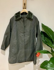 Nwt Embroidered Grey Genuine Leather Fur Collar Mid Length Jacket Qvc Coat Uk 14