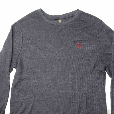 US Polo Assn Waffle Knit Shirt Small Gray Thermal Long Sleeve