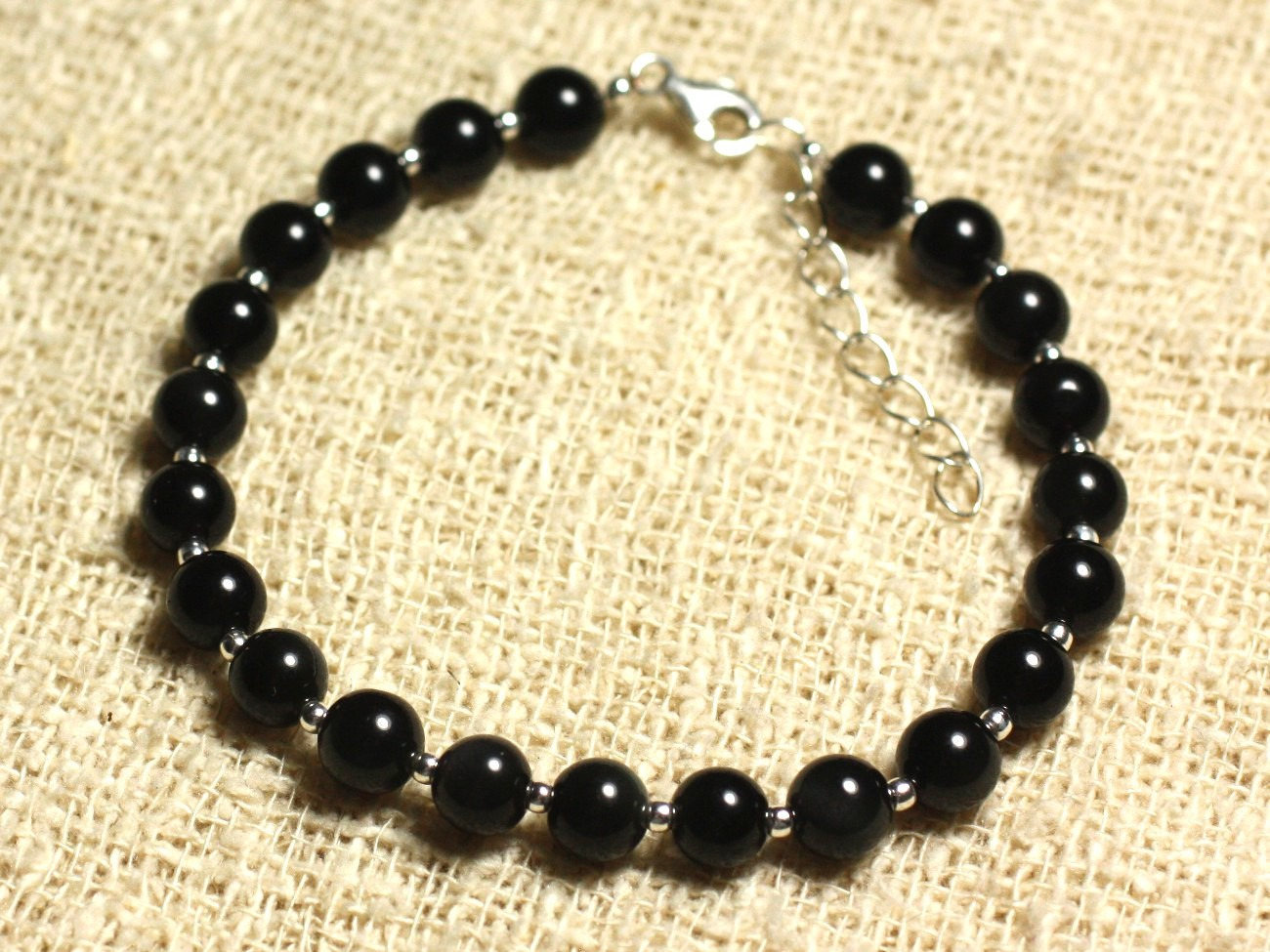 Bracelet argent 925 et pierre naturelle onyx noir 6mm pour homme tendance