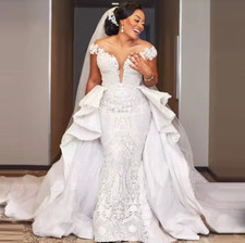 Luxury Plus Size African Mermaid Wedding Dresses With Overskirt Off Shoulders