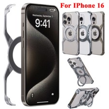 Metal Alloy Frameless Shockproof Phone Case For iPhone 16/Pro/Max With Ring