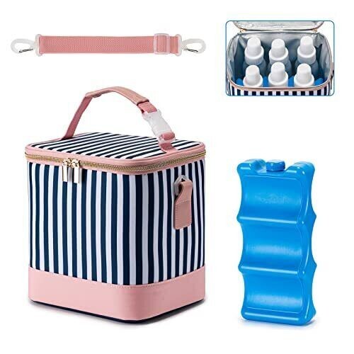 Breastmilk Cooler Bag With Ice Pack Bottle Cooler Bag For Baby Milk Breast Pump Bag With Cooler Double Deck Breast Milk Storage Bag For Breastfeeding Nursing Daycare Insulated Lunch Bag With Strap