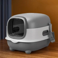 Flip-up Pet Cat Hooded Litter Box Large Kitten Cats Litter Toilet Odor Control 