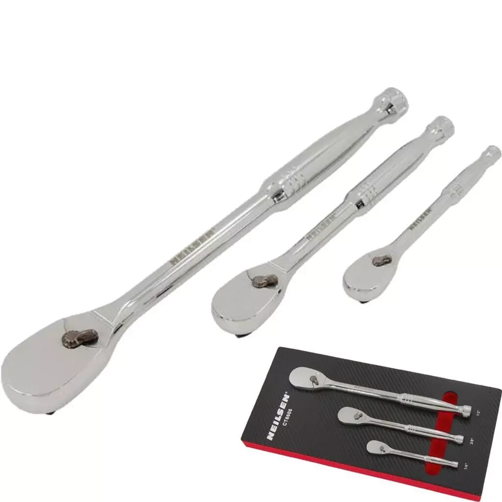 Neilsen Socket Pear Head Ratchet Handle Set 1/4"" 3/8"" 1/2"" 90T Set EVA Foam 3pc