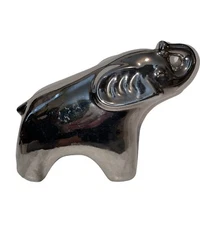 JARU Mid Century Modern Silver Metallic Pottery Elephant  Minimalist Figurine