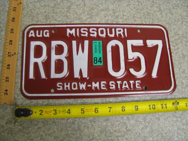 1984 84 MISSOURI MO LICENSE PLATE TAG RBW 057 NATURAL