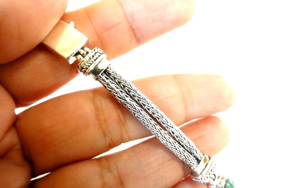 Pulsera de cadena de cola de zorro de plata esterlina 925 de 5 piedras tenis turquesa Foto 2 de 4