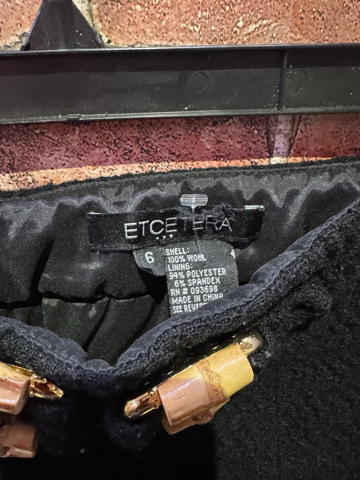 Minifalda recta Etcetera para mujer 100 % lana adornada negra lisa preppy talla 6 Foto 4 de 4