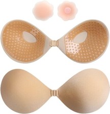 Adhesive Bra Silicone Sticky Bra Strapless Reusable 1 Beige. NEW