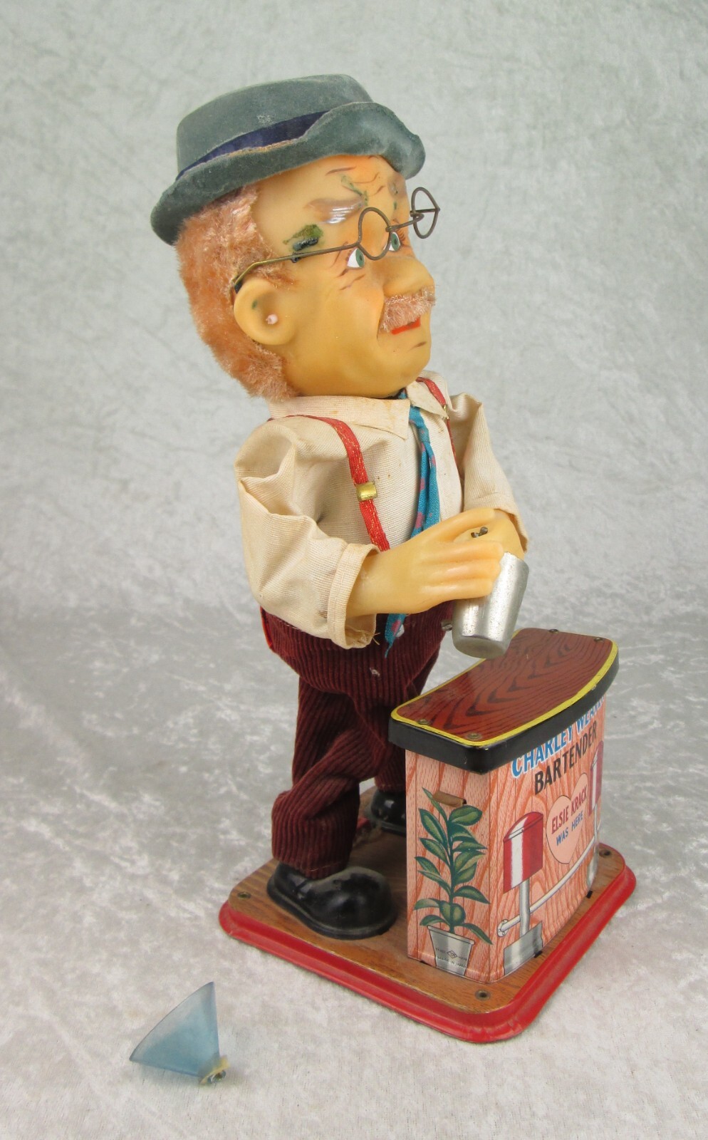 Vintage Charlie Weaver Bartender Rosko Tin Toy Battery Operated