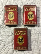 VINTAGE UNION LEADER SMOKING TOBACCO POCKET STYLE TIN FLIP LID LOT OF 3