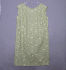 Vintage Talbots Dress Plus 20W Green Linen Floral Embroidered Lace Trim Shift