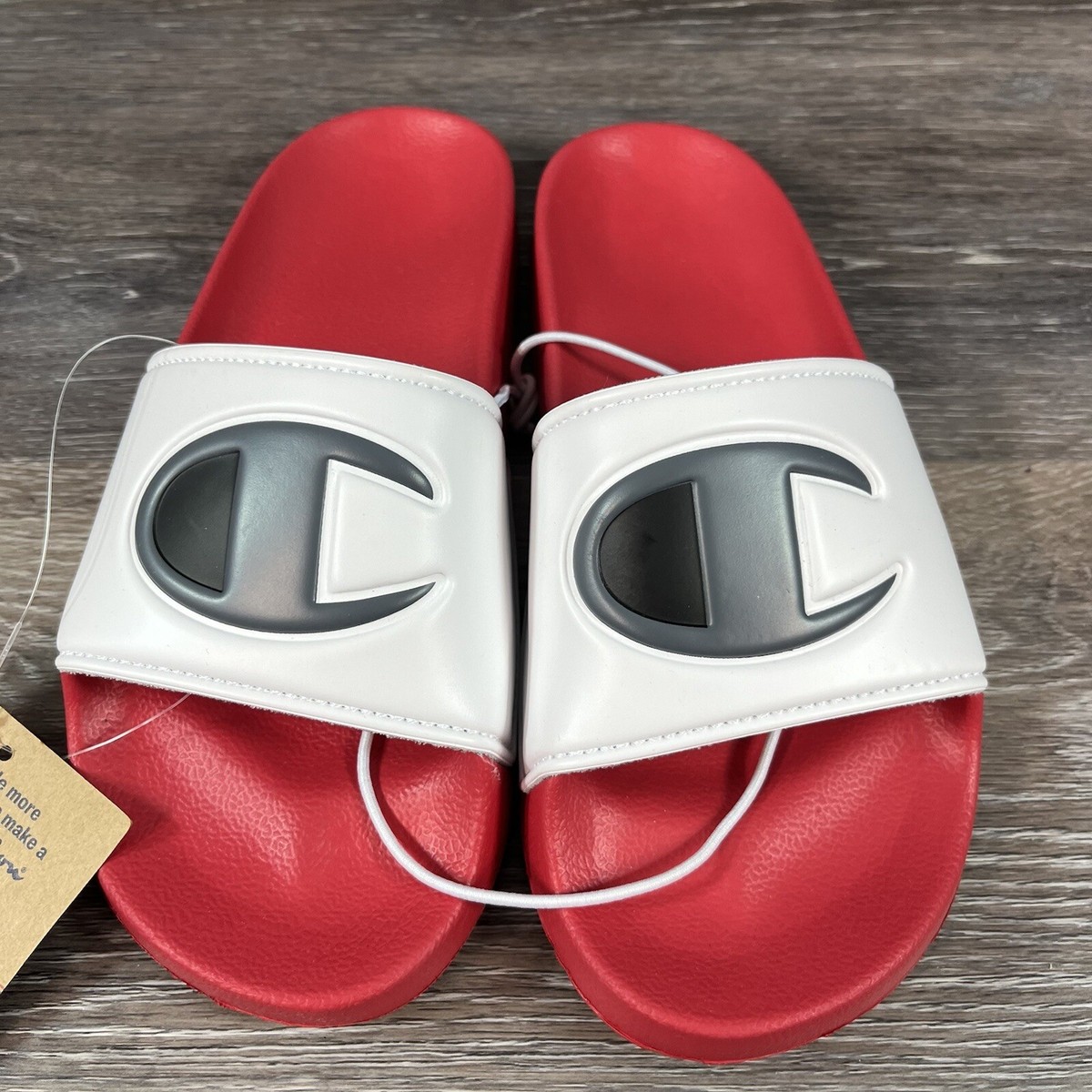 Champion Super Slides Red White Logo Boys Girls Summer Shoe Slip