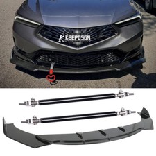 For Acura Integra Gloss Black Front Bumper Lip Splitter Chin Spoiler Strut Rod For Acura Integra Gloss Black Front Bumper Lip Splitter Chin Spoiler Strut Rod