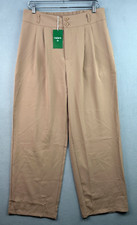 Halara Pants Large High Waisted Button Zipper Side Pocket Shirred Wide Leg Work
