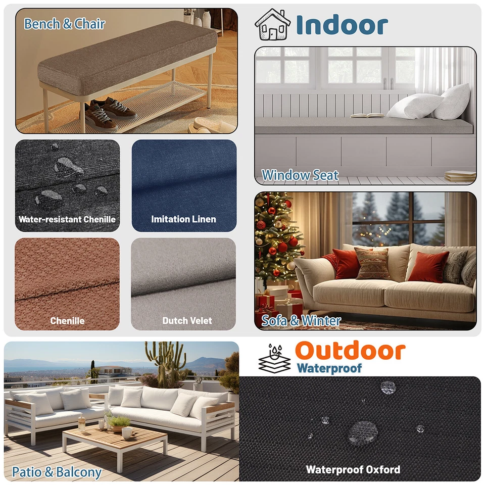 Colourtree 9" Grueso Banco Cojín Cubierta Ventana Asiento Cojín Interior Exterior Foto 4 de 4