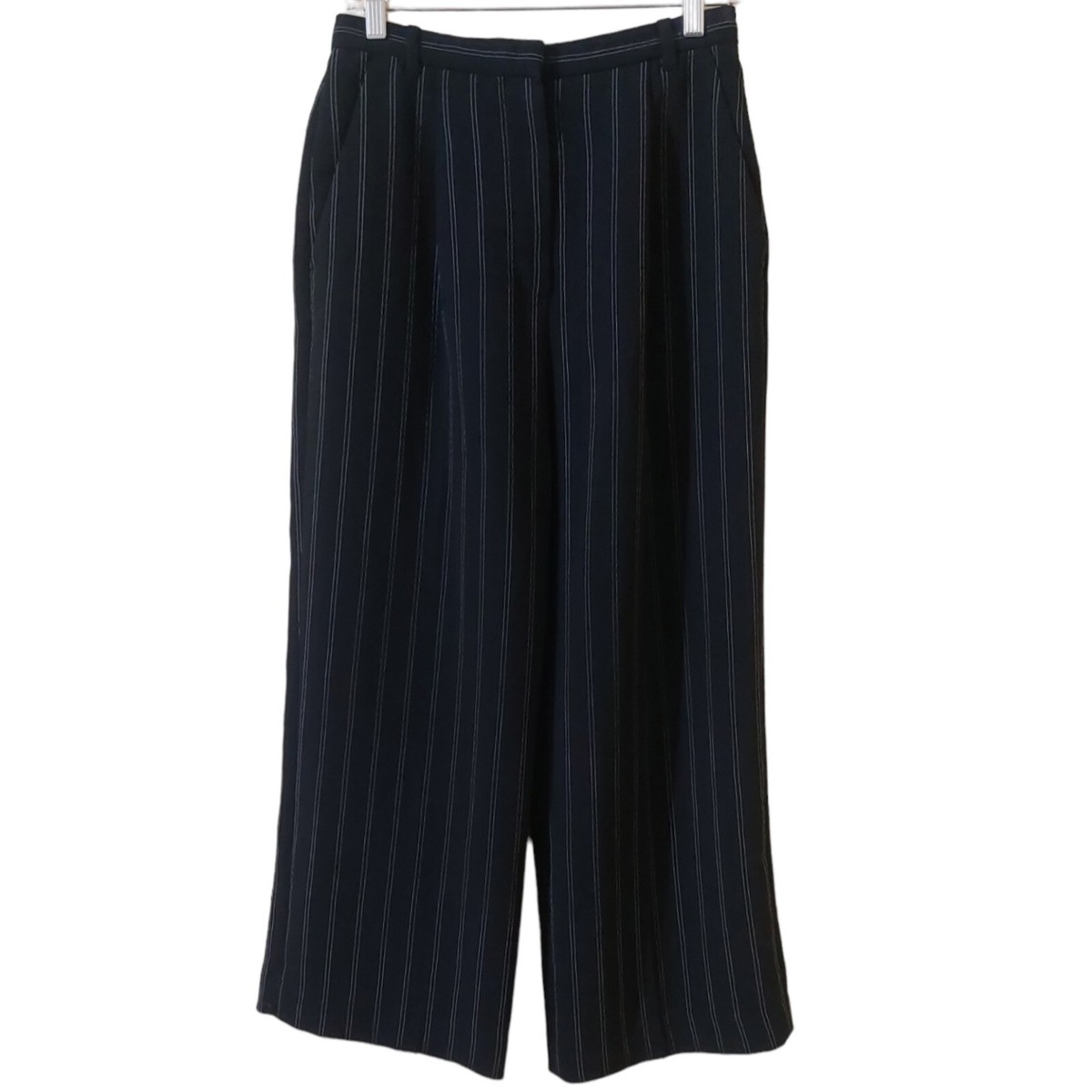 Aritzia Wilfred Dark Navy Blue Pinstripe Wide Leg Cropped Business 