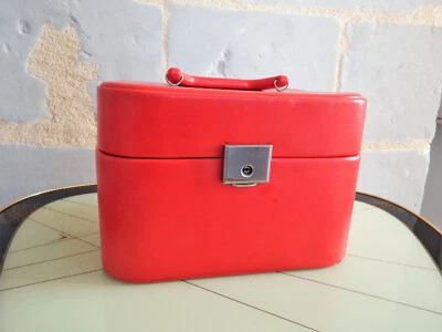 Vanity case vintage simili cuir rouge - Photo 1/4