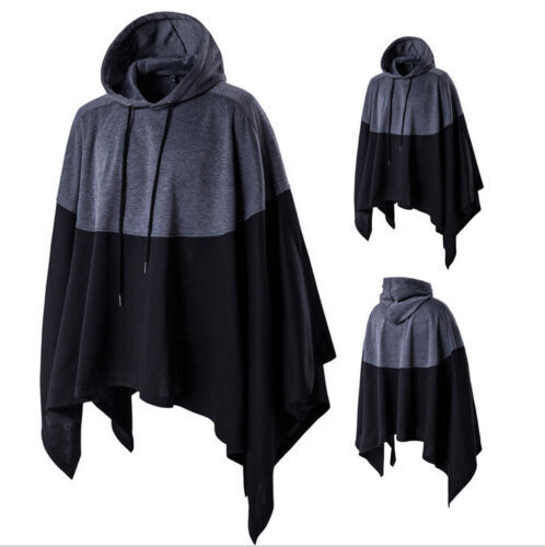 Mens Hoodie Jacket Cloak Hooded Cape Coats Fashion Jumpers Outwear Poncho Tops - Picture 1 of 6