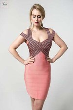 House of CB style 'Mimi' Coral Weave Illusion Bandage Dress