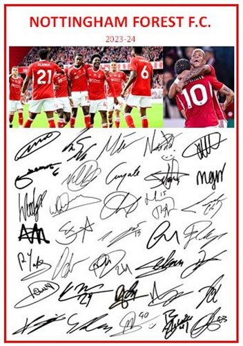 2590. 1992-2026 Nottingham Forest Signed Team Sheets PRINTED AUTOS A4 34 Seasons