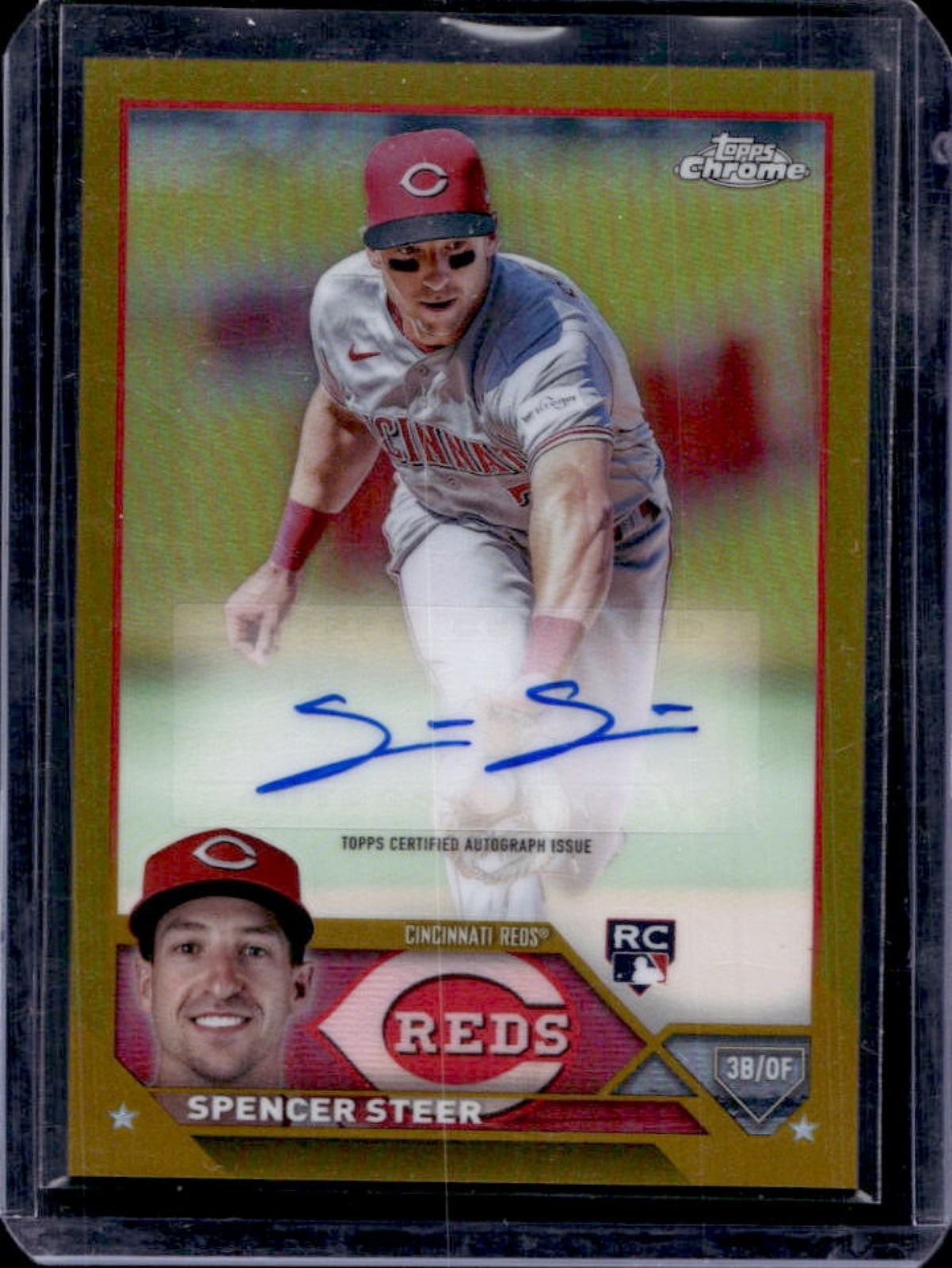 2023 Topps Chrome Update Spencer Steer Auto RC Gold Refractor #21/50 Reds