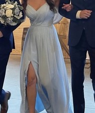 Azazie “Cora” Size 0 Sky Blue Bridesmaid Dress A-Line Pleated Chiffon Spag St