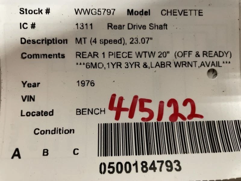 Rear Drive Shaft 2 Door Automatic Transmission TH180 Fits 76-87 ACADIAN 1539971 Foto 4 de 4