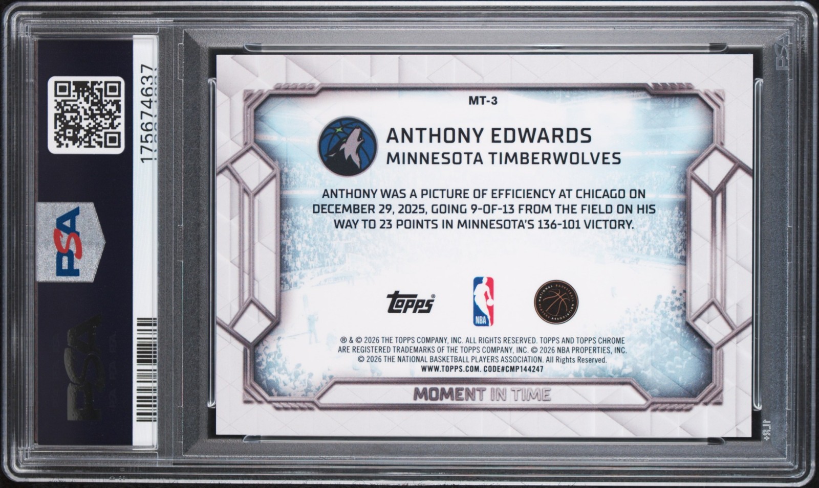 ANTHONY EDWARDS PSA 9 2025 TOPPS CHROME UPDATE MOMENT IN TIME ORANGE GEO REF /25 view 2