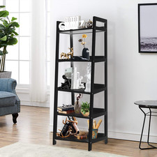 Ladder Bookshelf 5 Tier Wood Bookcase Shelving Unit Plant Stand for Living Room