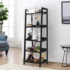 Ladder Bookshelf 5 Tier Wood Bookcase Shelving Unit Plant Stand for Living Room