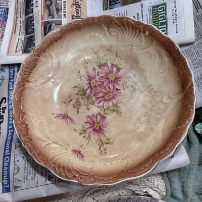 Antique W.M. Co Semi Porcelain Platter Pink Roses Gold Trim Scalloped Edge