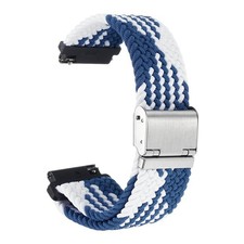 18mm Braided Nylon Watch Strap, Steel Buckle, Blue  White